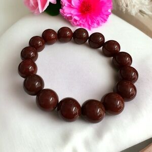 14mm Burgundy Alashan Agate Beaded Bracelet